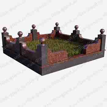 Ограда на могилу из цветного красного лезниковского гранита TS.0024